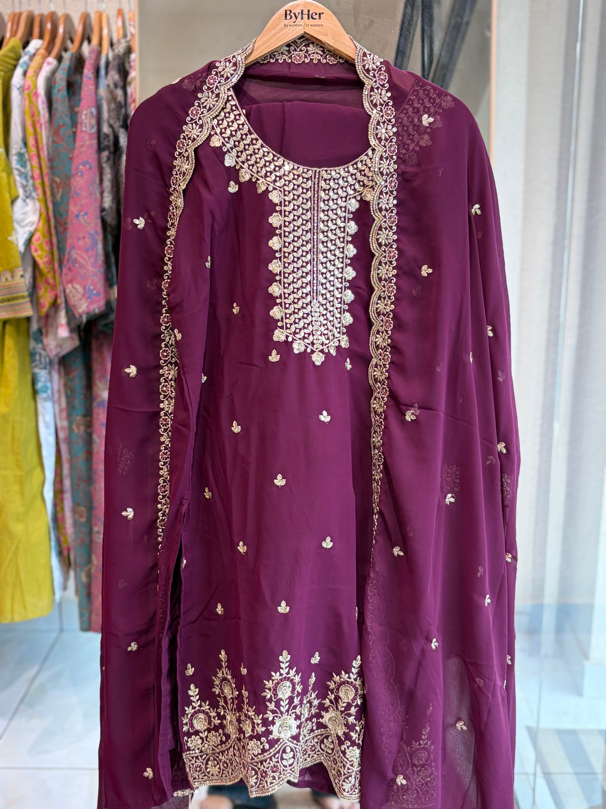 Chiffon Suit with Intricate Gold Zari Work