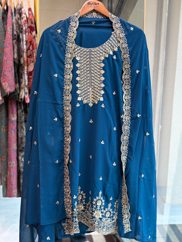 Chiffon Suit with Intricate Gold Zari Work