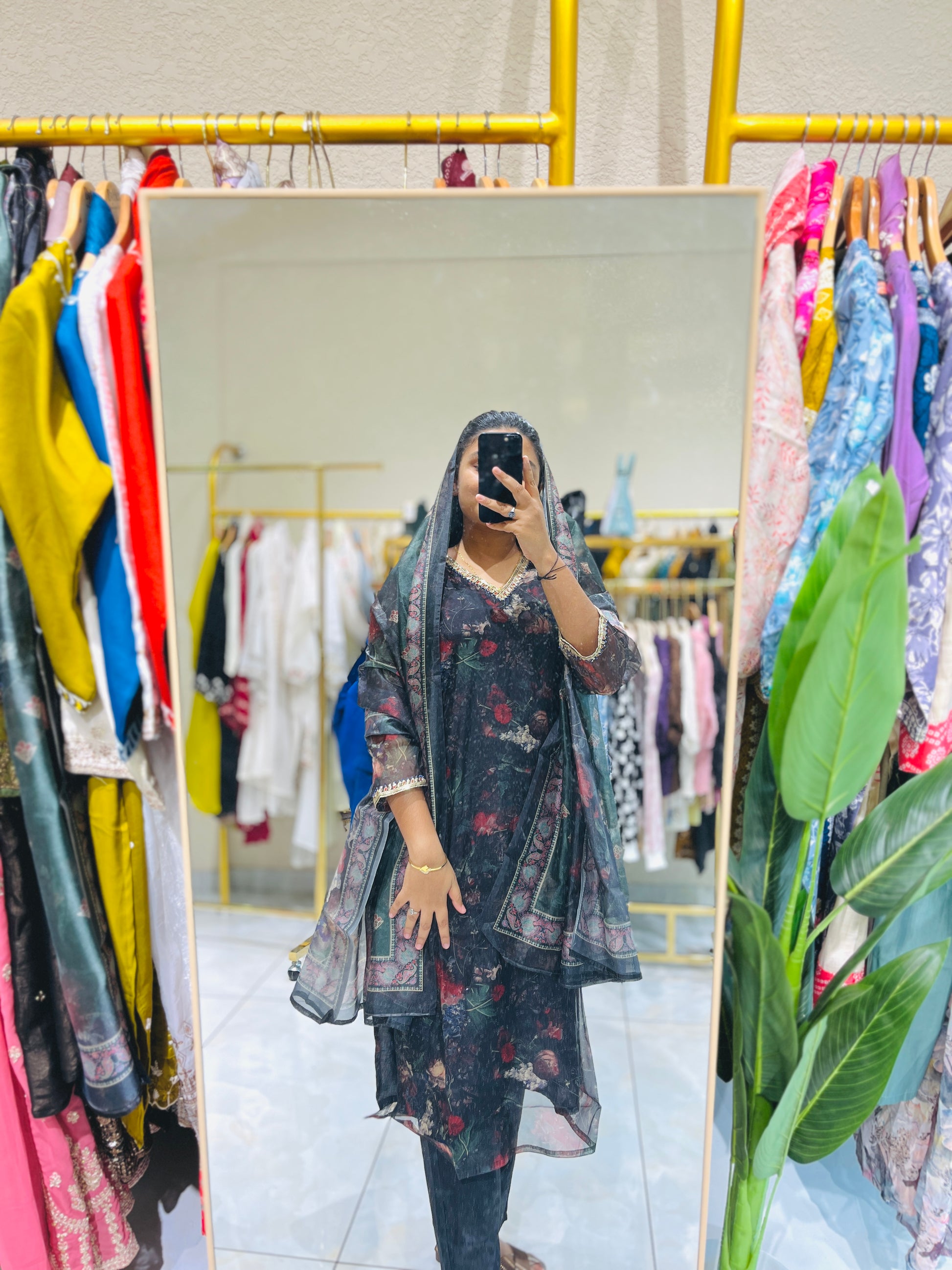 Black floral kurta set