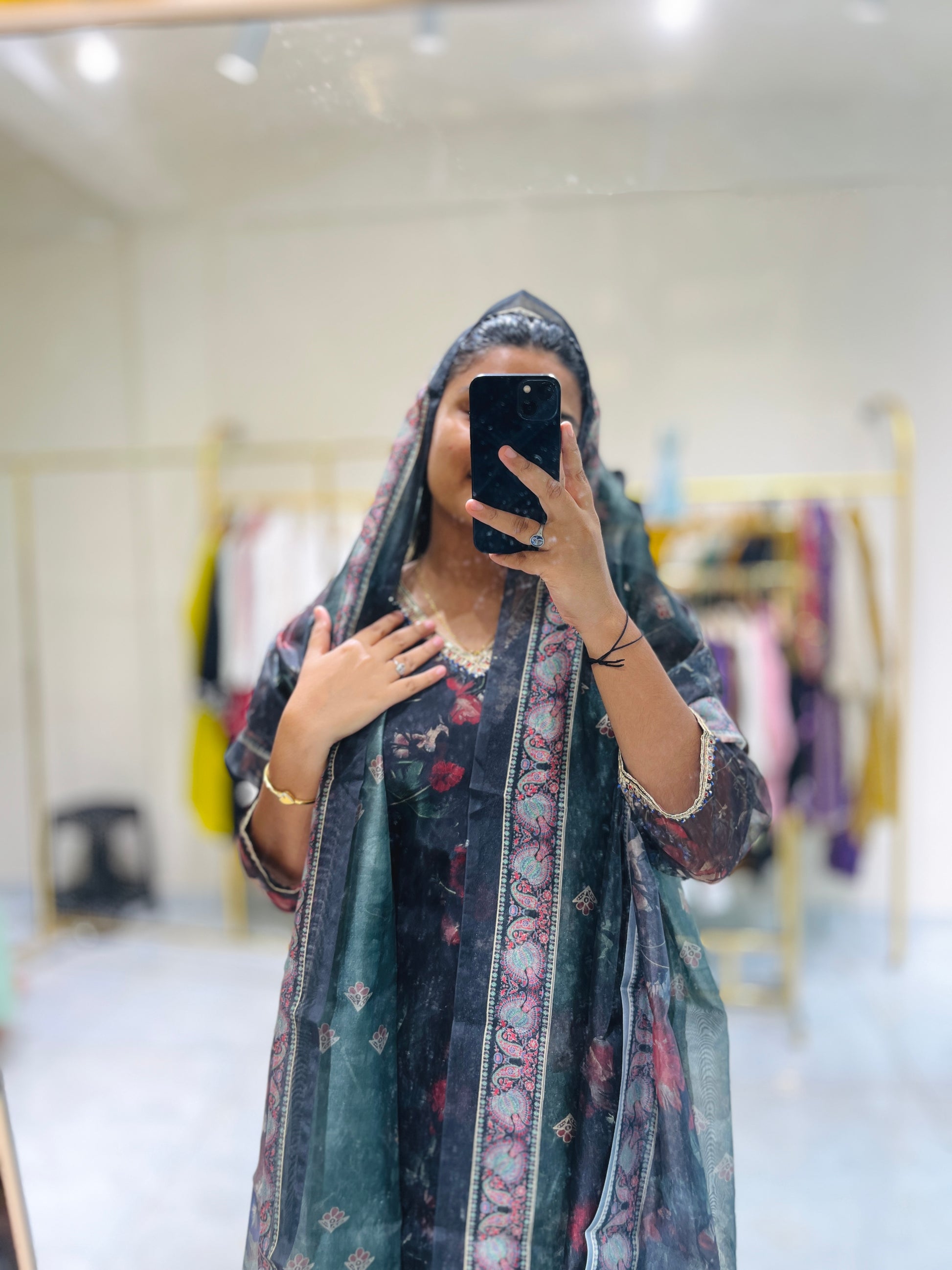 Black floral kurta set