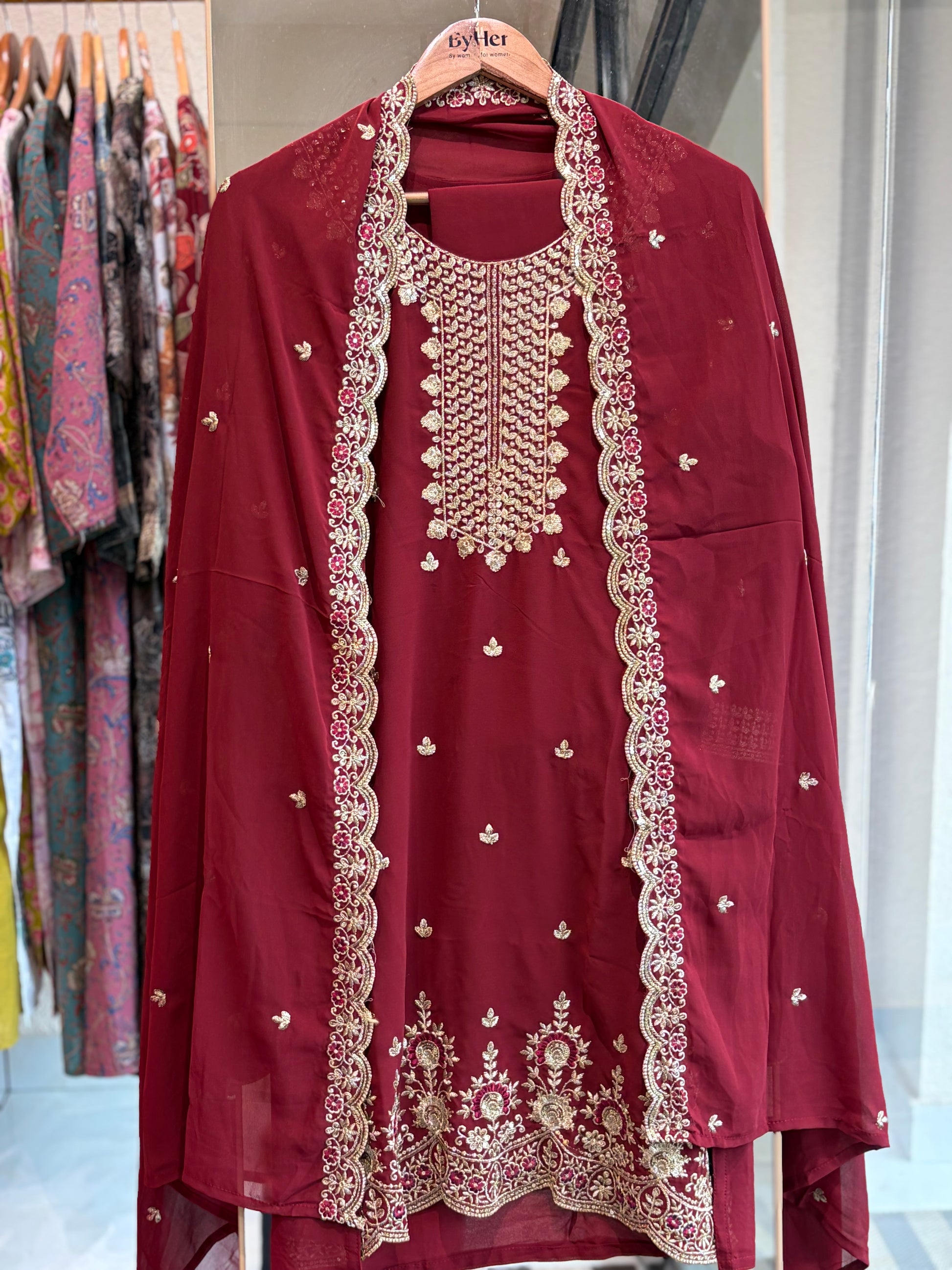 Chiffon Suit with Intricate Gold Zari Work