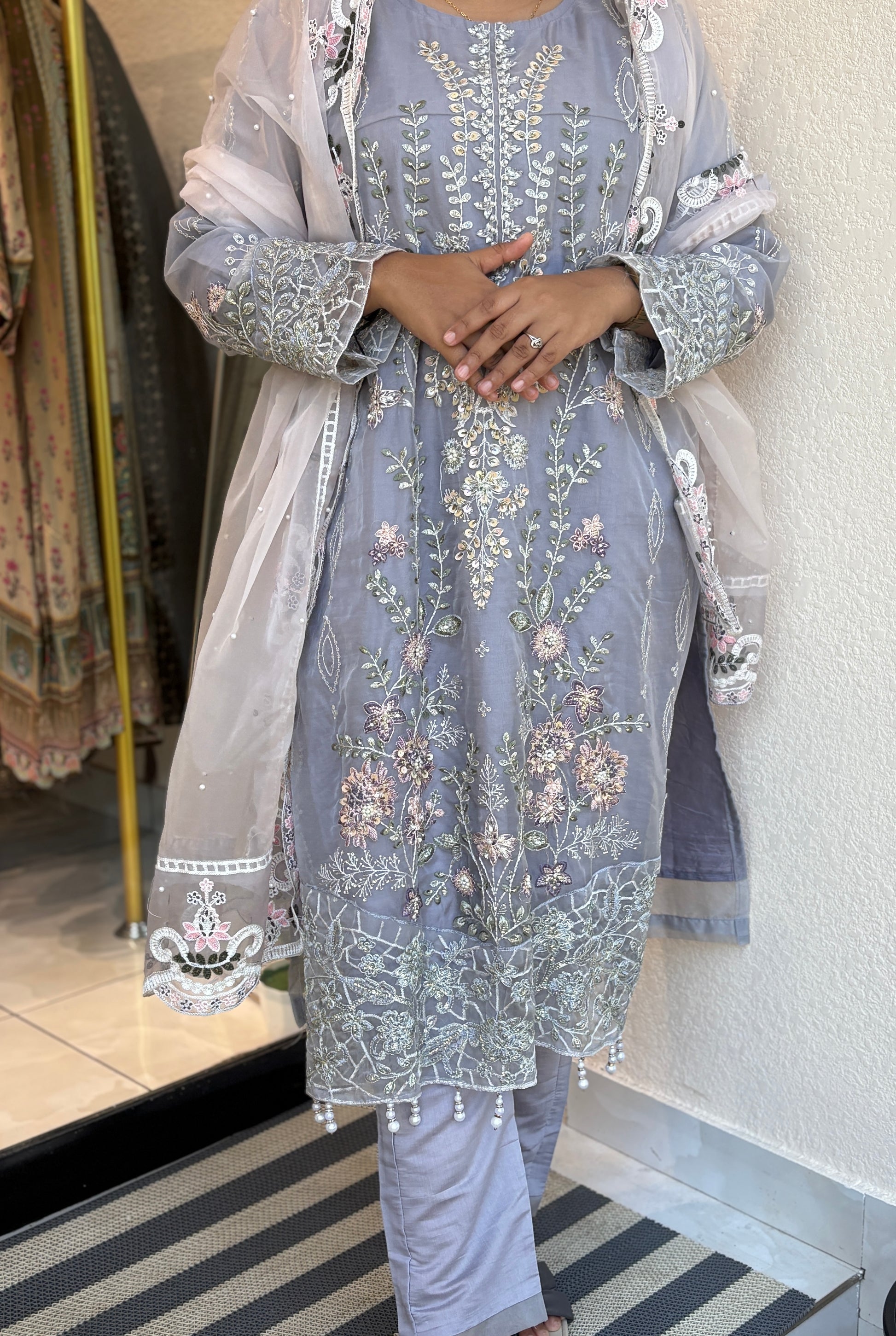 Floral embroidered suit