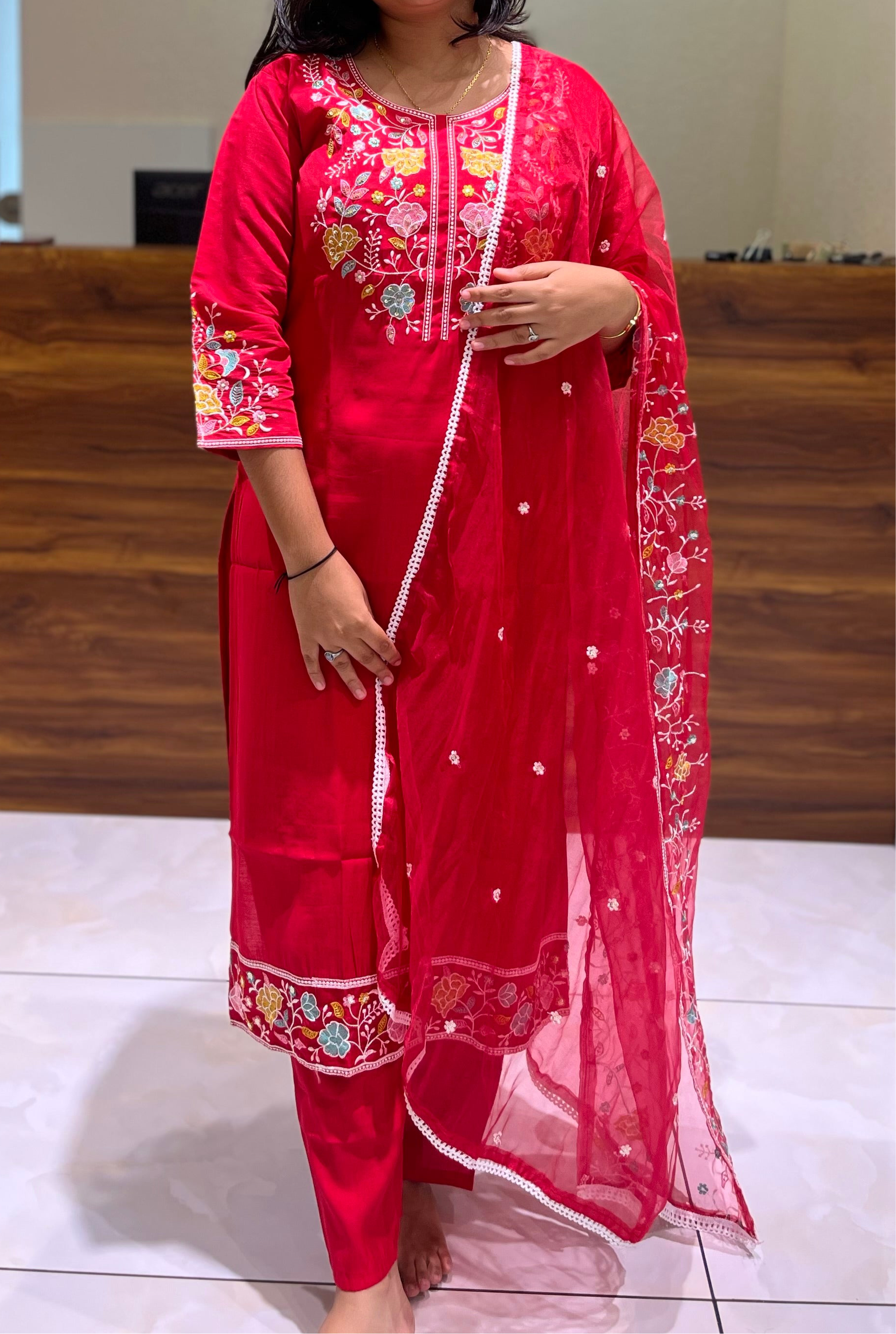 Red Party Wear Kurta Set