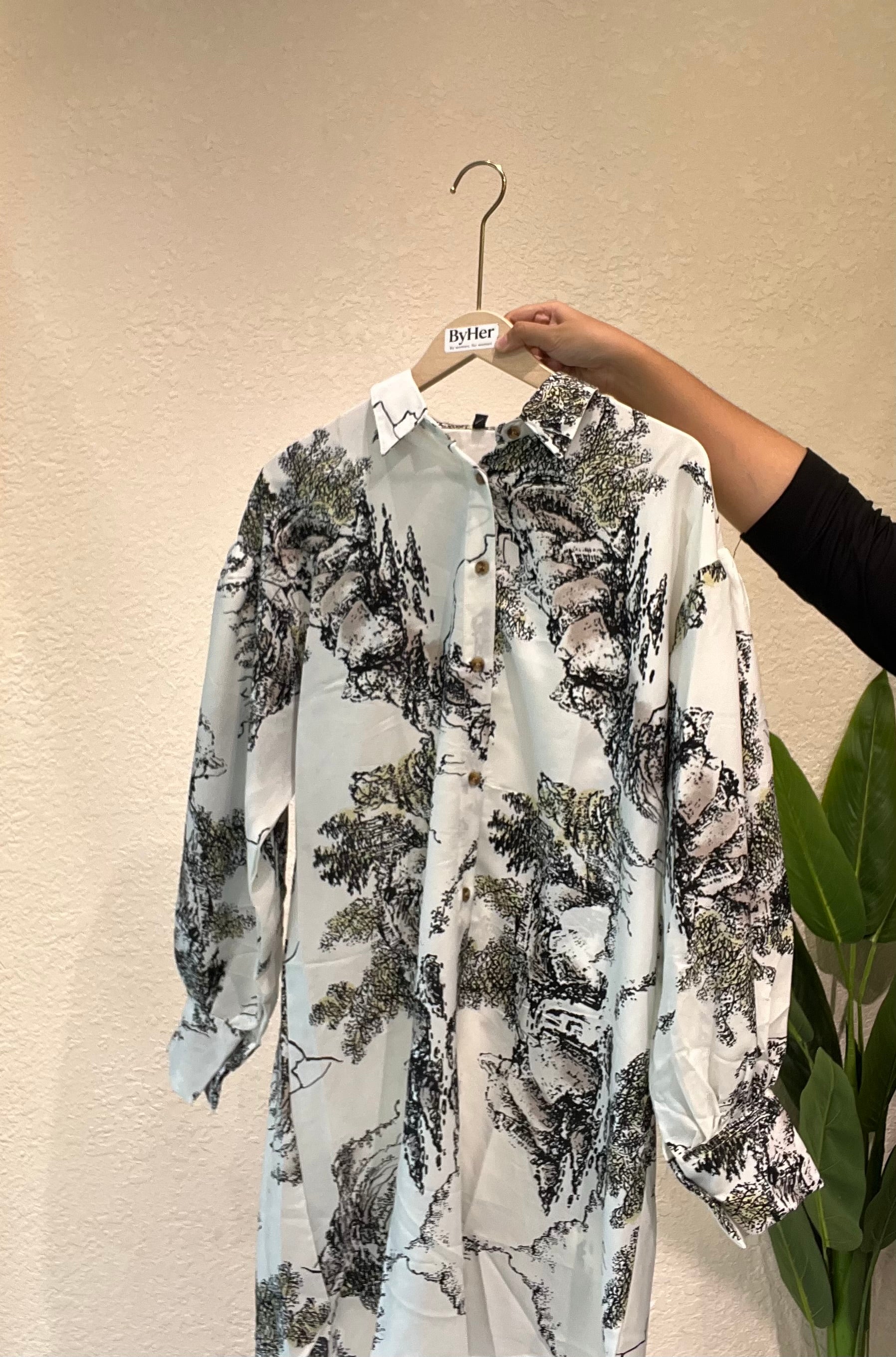 Long White Printed Shirt