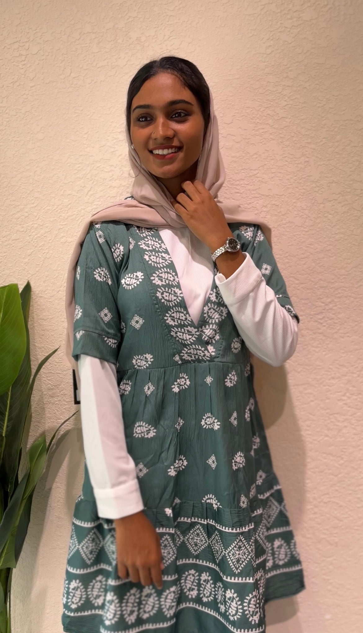 Printed V-Neck Tunic Dress