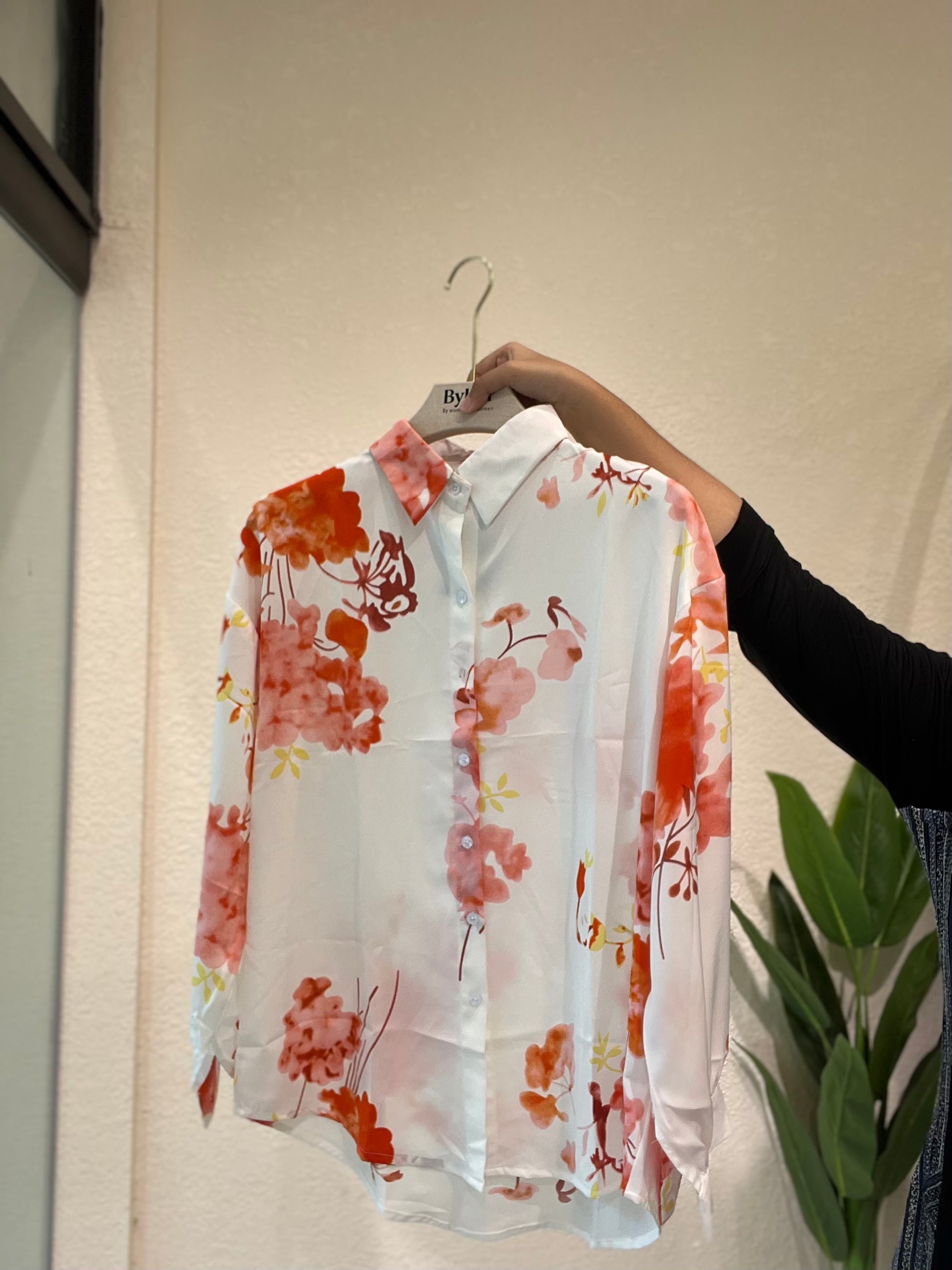 White Shirt With Orange Print