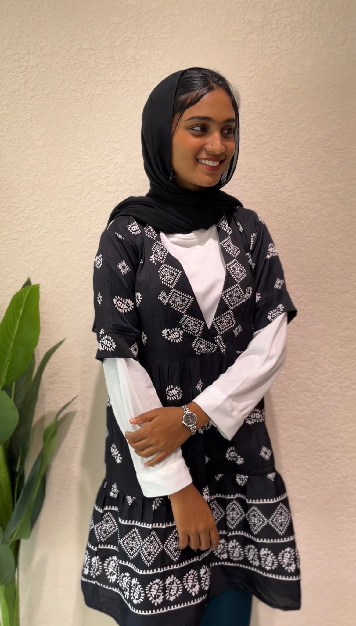 Printed V-Neck Tunic Dress