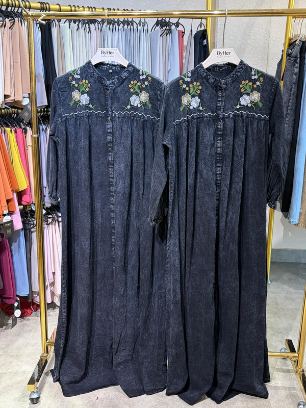 Denim Floral Maxi Dress